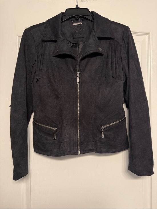 Odyn Jackets & Blazers - Odyn Black Faux Suede Fringe Moto Jacket Western Boho Size Small